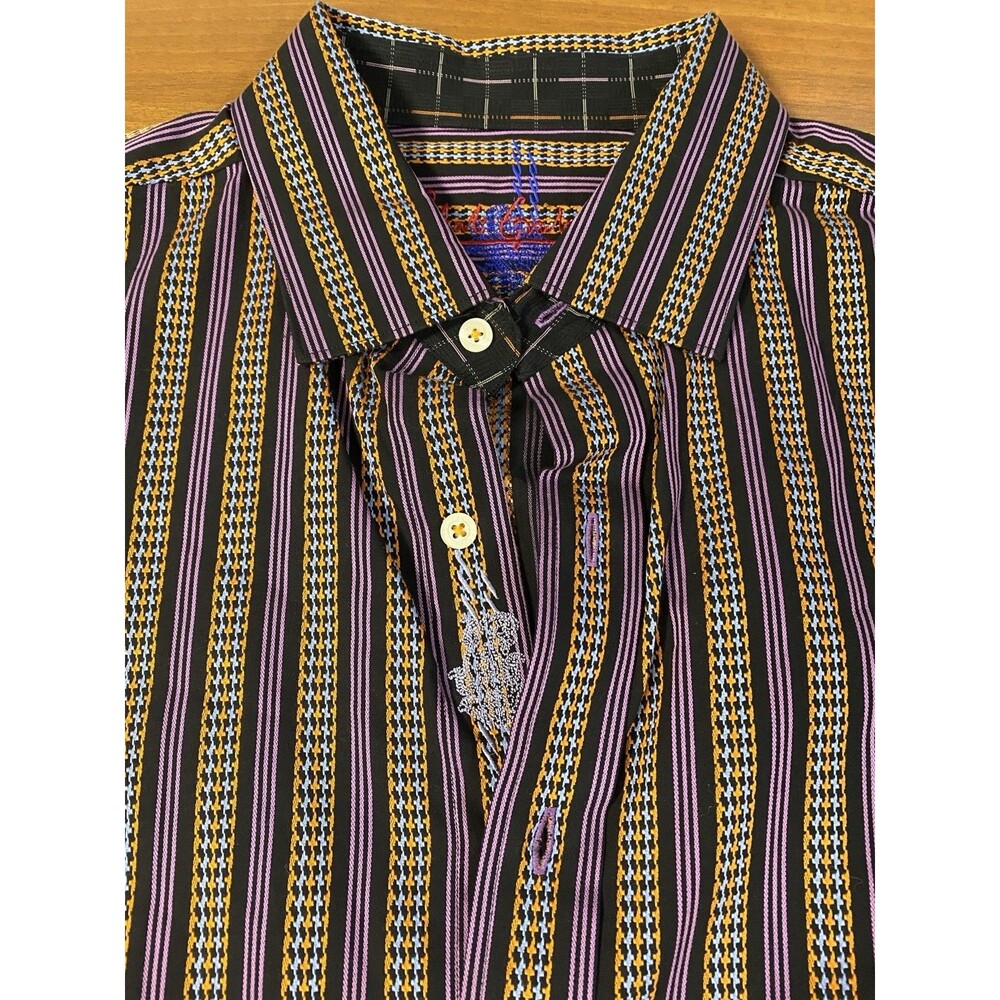 Robert Graham Button Down Shirt Men’s Large Jacquard Textured Striped Designer
